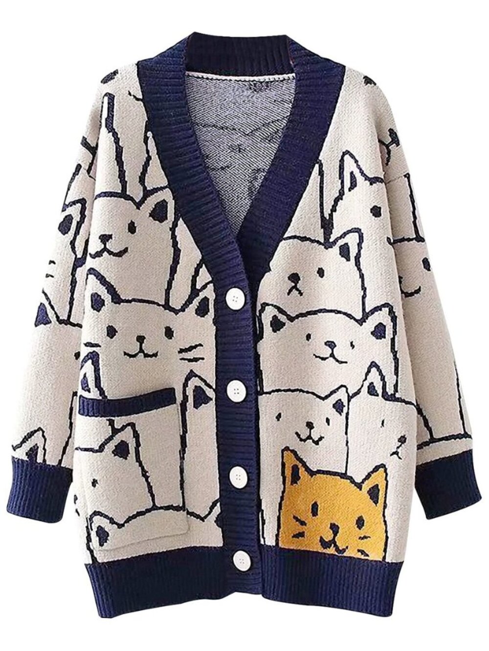 Cat Sweater for Women Oversized Cute Kawaii V Neck Cardigan